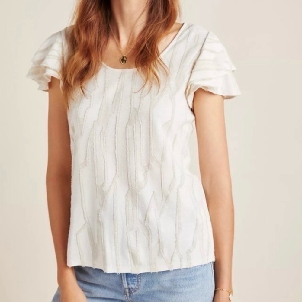 Ruffled Sleeve Textured Anthropologie Top